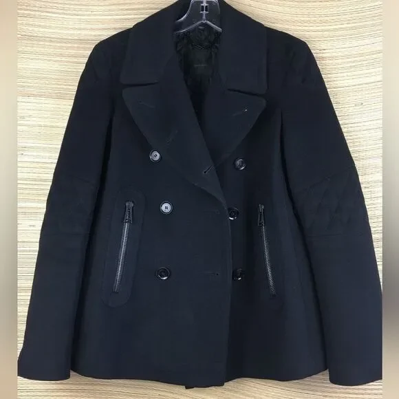 Belstaff Dallington Double Breast Cropped Pea Coat Cashmere/Wool Blend Black S - Picture 9 of 16